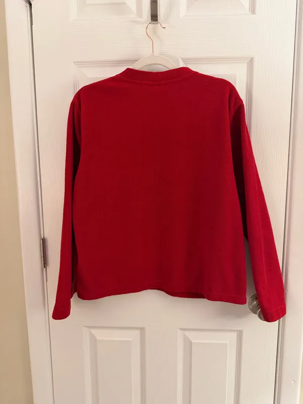 Disney Vintage Winnie the Pooh Red Varsity Fleece V Neck Pullover Sweater Medium - Image 2
