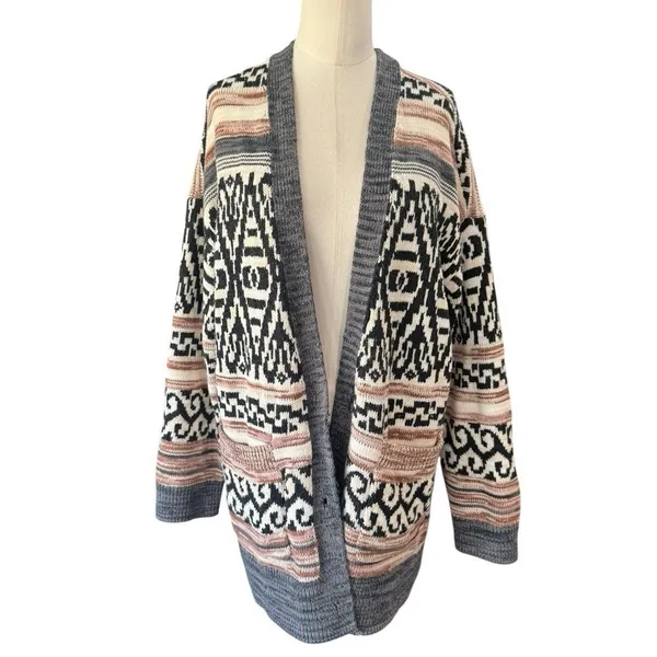 Lucky Brand Women's Southwest Aztec Cardigan Sweater Size Large Oversized boho - Image 3
