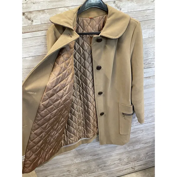 Vintage 60s-70s Womens 18 Coat Mod Tan Faux Suede‎ Peter Pan Collar A-Line USA - Image 4