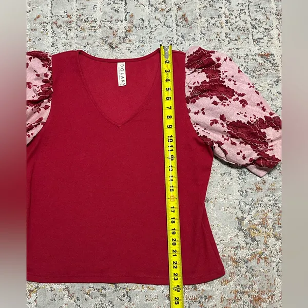 Anthropologie Dolan Lace Puff Sleeve Top size XL red - Image 5