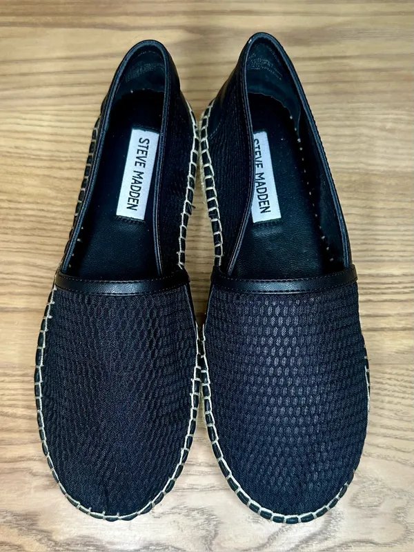Steve Madden Baywalk Black Mesh Espadrille Platform Flat - Image 2