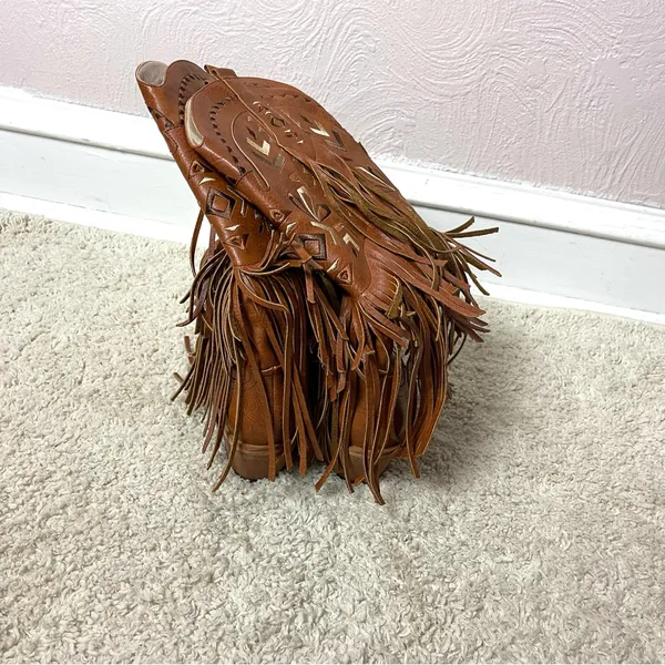 Brown Fringe Western Boots Size 9 - Image 3