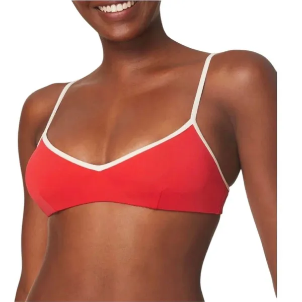 Andie Swim NWT The Bells Bikini Top Poppy Red White Trim Sporty Chic XL - Image 10