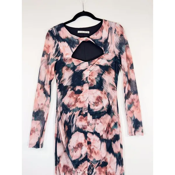 Abercrombie Fitch Dress Black Midi Bodycon Abstract Cutout Long Sleeve Medium - Image 6