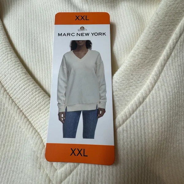NWT Marc New York Top Women's XXL Ivory V Neck Pullover Thick Ribbed Shirt - Image 4
