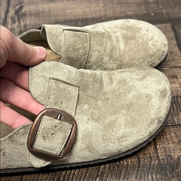 Madden Girl Taupe Suede Buckle Mules - Image 4