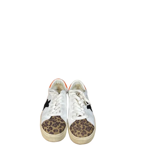 Steve Madden Women’s White Leather Pursued Sneakers Leopard Cap Toe Size 7.5 - Image 2