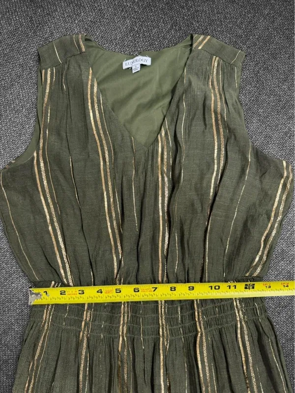 Luxology Olive Green Metallic Stripe Midi Dress - Image 6