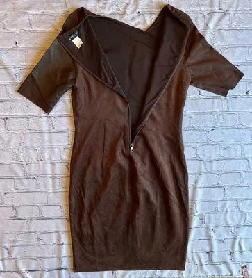 Venus Chocolate Brown Faux Leather & Suede Mini Dress Size 8. - Image 2