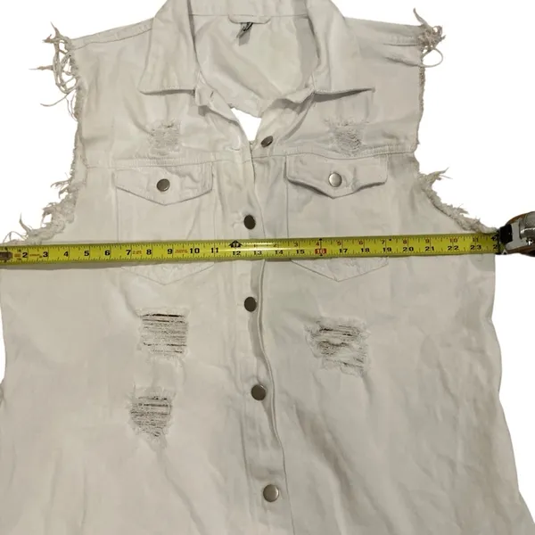 American Bazi Los Angeles long destroyed ripped jacket vest jean denim button 3X - Image 8