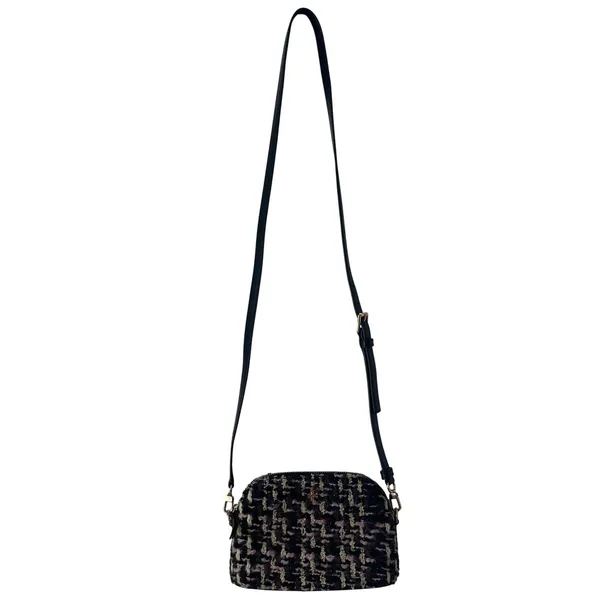 Tory Burch Kira Small Tweed Camera Bag Crossbody Black Pink Gold Logo - Image 3