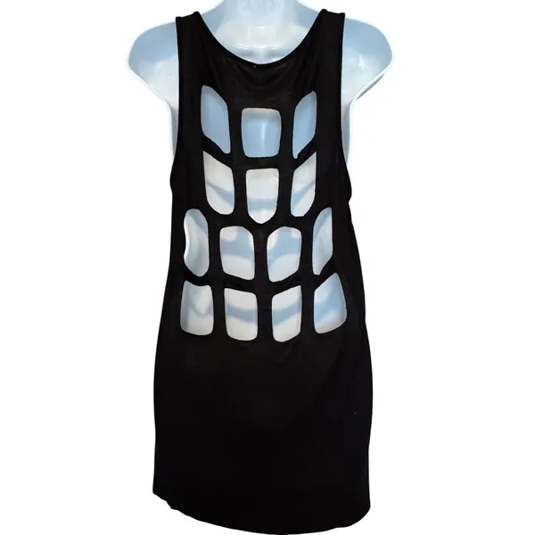 Y2K Cross Cutout Graphic Tank Top M Cage Back Edgy Rocker Indie Sleaze Mall Goth - Image 5
