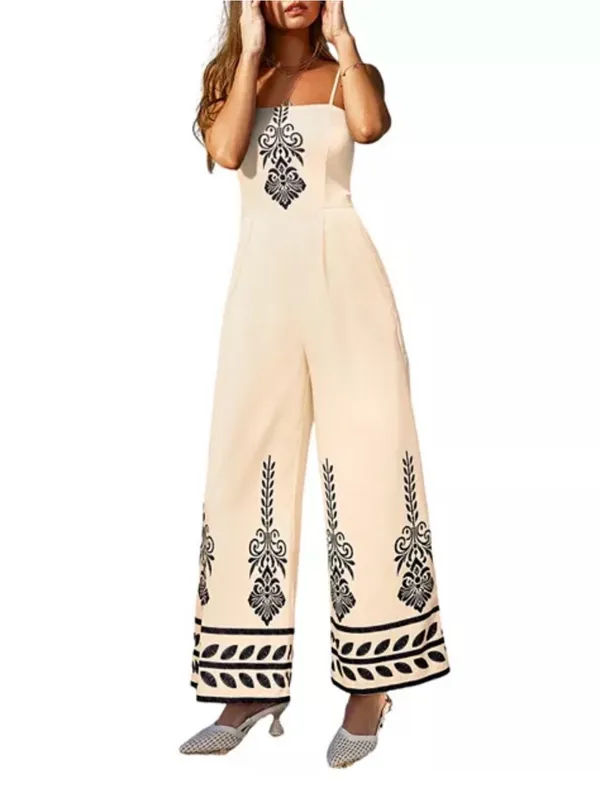 Cupshe Woman’s Cream Wide-Leg Jumpsuit with Black Scroll Motif Size XL - Image 5