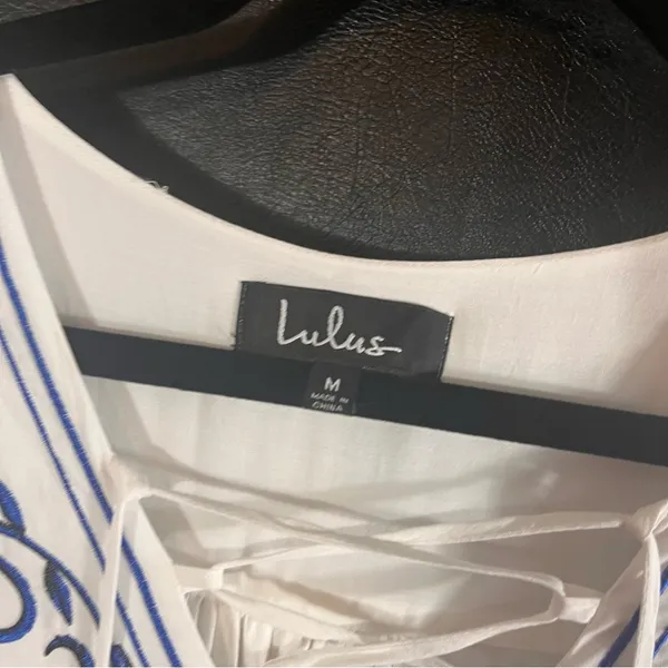 Lulus Down In Kokomo White And Blue Embroidered Lace Up Dress Size‎ Medium - Image 8