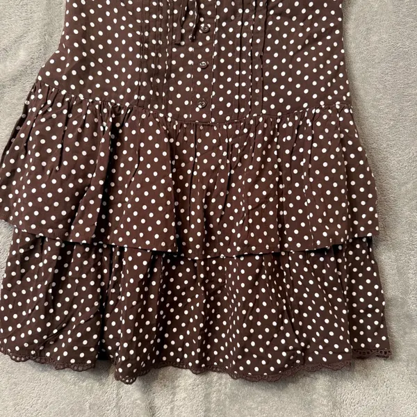 Wild Fable Polka Dot Mini Dress XXS Milkmaid Brown Tiered Ruffle Smocked Lace - Image 8