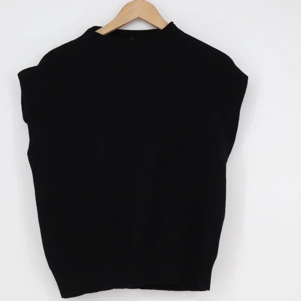 Black Ribbed Knit Sweater Vest Crew Neck Sleeveless Top Large KLJ0571 - Image 2