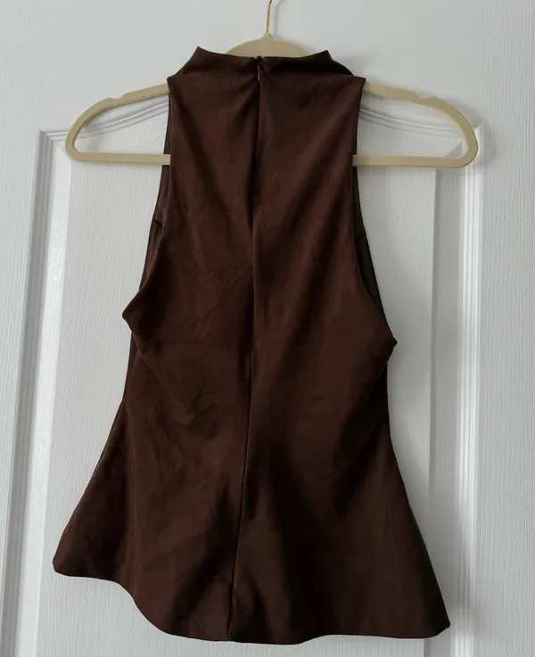 Zara Brown Suede Sleeveless High Neck Halter Top - Image 6