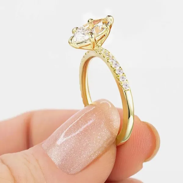 2CT Marquise Cut Diamond Engagement Ring Gold Pave Band Promise Wedding Ring - Image 3