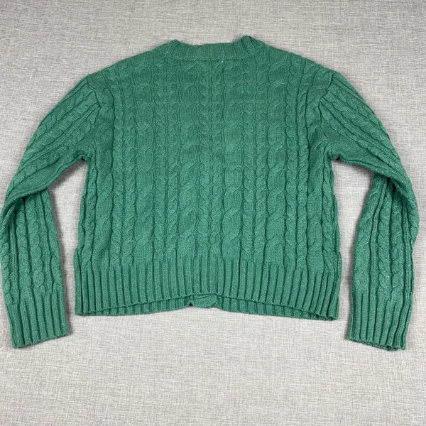 American Eagle Cardigan Sweater Womens Small Green V Neck Cable Knit Button - Image 4