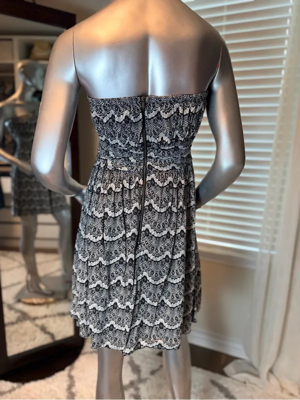 YA Los Angeles Strapless Lace Print Mini Dress Medium Cotton Blend Smocked Zip - Image 4