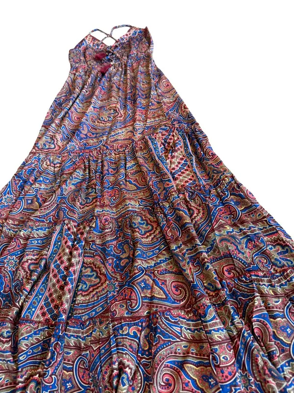 Paani Paisley Print Maxi Dress Halter Tiered Boho Sundress Tie Small Women's NWT - Image 11