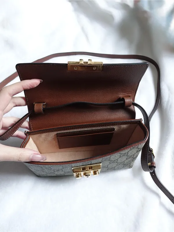 Gucci GG Supreme Monogram Calfskin Mini Padlock Top Handle Shoulder Bag - Image 10
