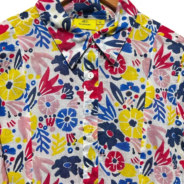 Roller Rabbit XS Floral Shirt Dress Cotton Folk‎ Art Print Resort Boho Tunic - Image 4
