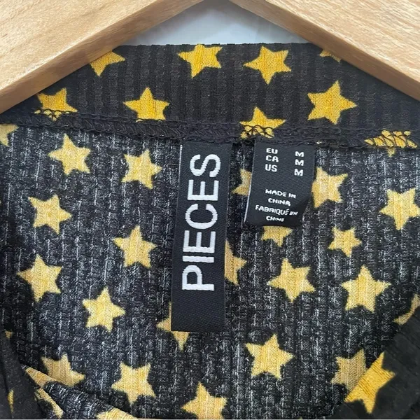 Black Yellow Mock Neck Long Sleeve Maxi Star Print‎ Dress Quirky Dopamine sz Med - Image 4
