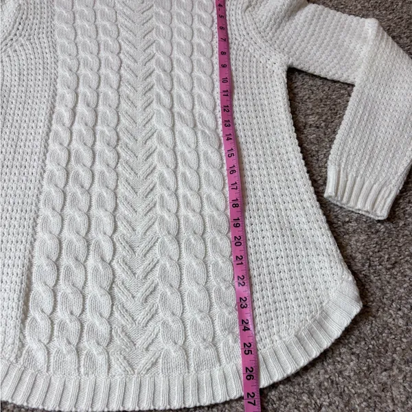 Women's White Cable Knit Sweater Size M - Image 4