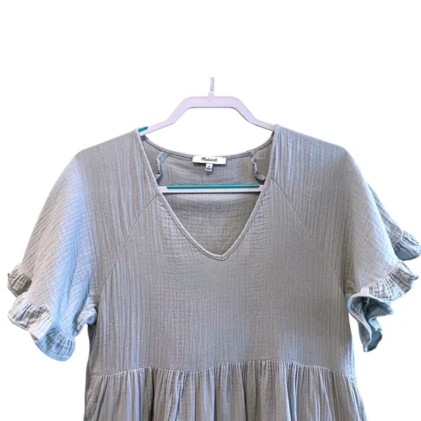 Madewell Babydoll Dress Light Blue‎ Gauze Ruffle Sleeve Pockets Women Medium - Image 2