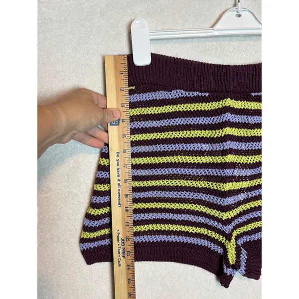 By Anthropologie Striped Knit Shorts Purple Lime Green High Rise Large NWT - Image 5