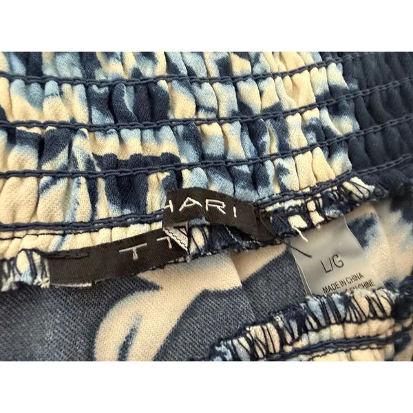 Tahari Navy Blue Floral Paisley Smocked Tassel Tiered Maxi Skirt Womens Large‎ - Image 4
