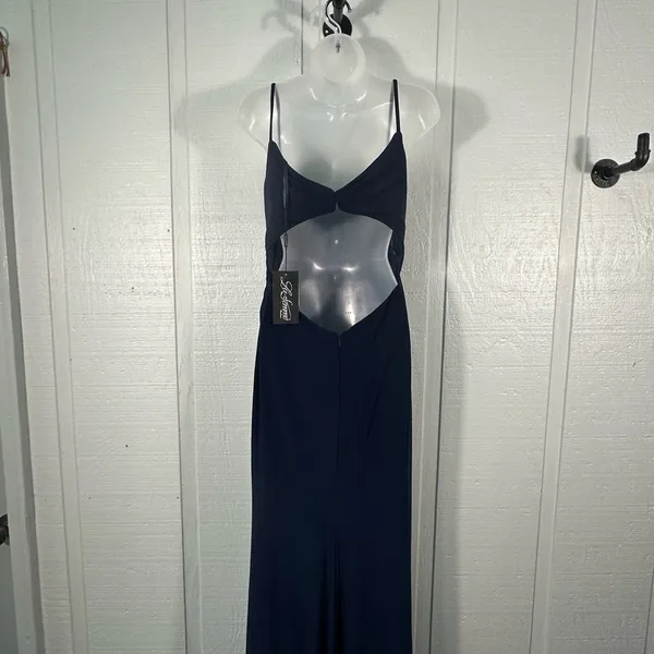 LA FEMME Navy Ruched Jersey Trumpet Gown Dress SIZE 6 NWT - Image 4