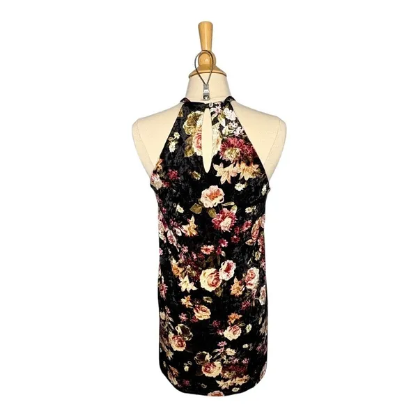 Final Touch Floral Velvet Dress Womens Large Black Halter Neck‎ Mini Shift USA - Image 4