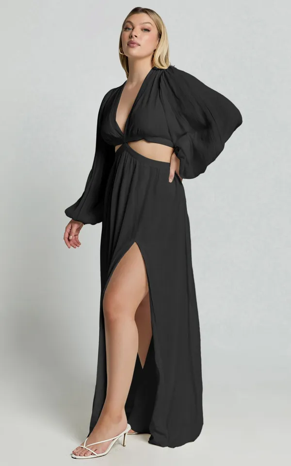 New Showpo Paige Maxi Dress Side Cut Out Balloon Sleeve Dress -Large MSRP $119 - Image 5