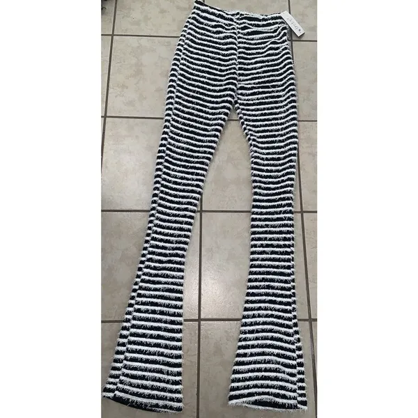 Boutique Da Pink Print Stacked Stripped Pants high waist fall knit designer party flare - Image 3