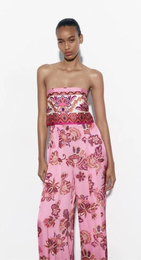 Zara jumpsuit romper wide leg sleeveless boho floral summer vacation casual - Image 8