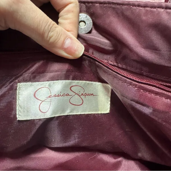 Elegant Jessica Simpson Burgundy Crocodile-Embossed Tote Bag - Image 2
