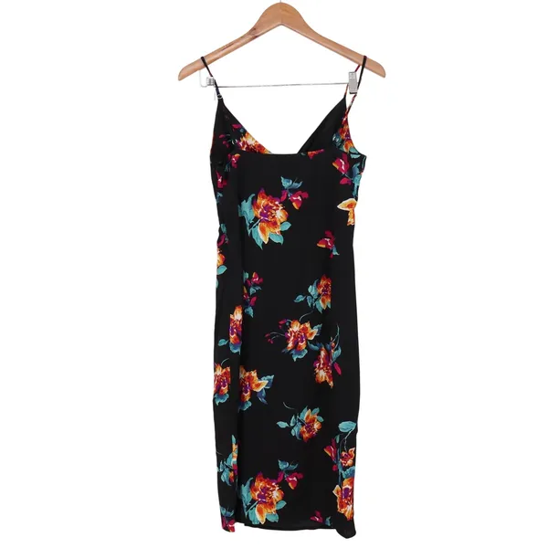 One Clothing Midi Dress Women's S Black Floral Tie Front Slit - Image 4