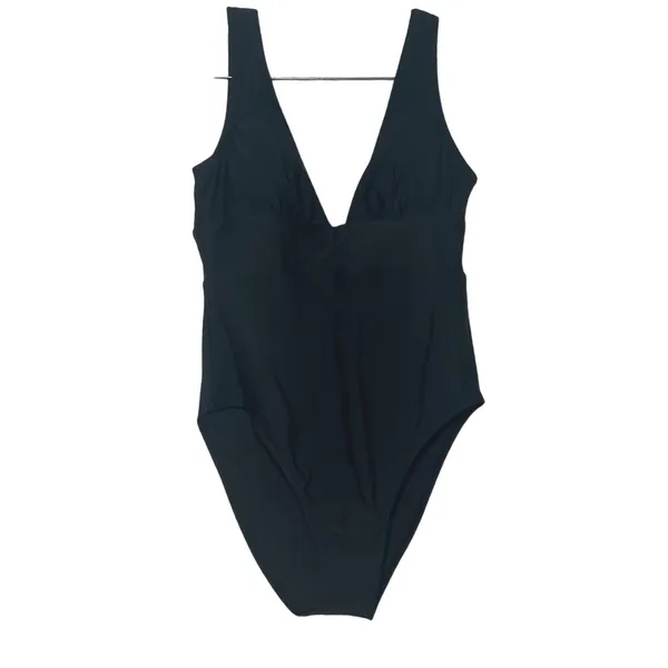 NWT Quince Italian Plunge One-Piece Swimsuit in black women's small beach basic - Image 2