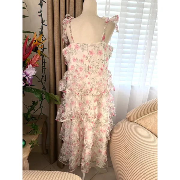 Lulus Endlessly Gorgeous White Floral Burnout Tie-Strap Midi Dress White Multi - Image 9