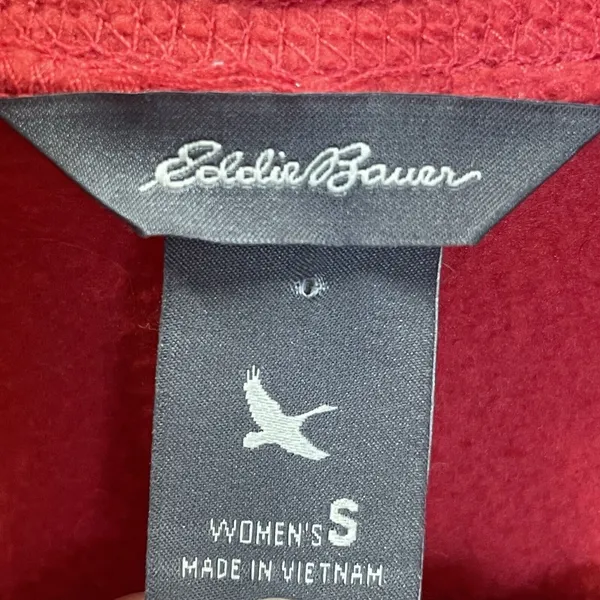 Eddie‎ Bauer Womens S Polar Fleece Sweatshirt Red Pullover 1/4 Zip Long Sleeve - Image 3