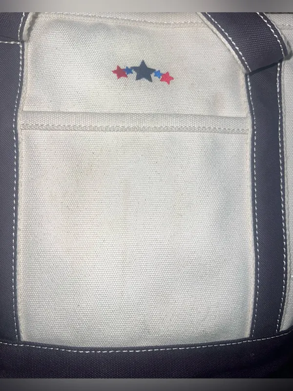 Lands' End Navy Cream Canvas Tote Bag with Embroidered Stars USA - Image 2