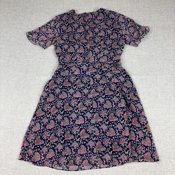 Madewell Dress Womens 6 Blue Floral V-Neck Short Sleeve Fit Flare Lined Chiffon - Image 7