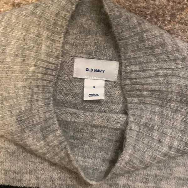 Old Navy Super Soft Grey Mock Neck Sweater with Black & Metallic Silver Stripes - Image 4
