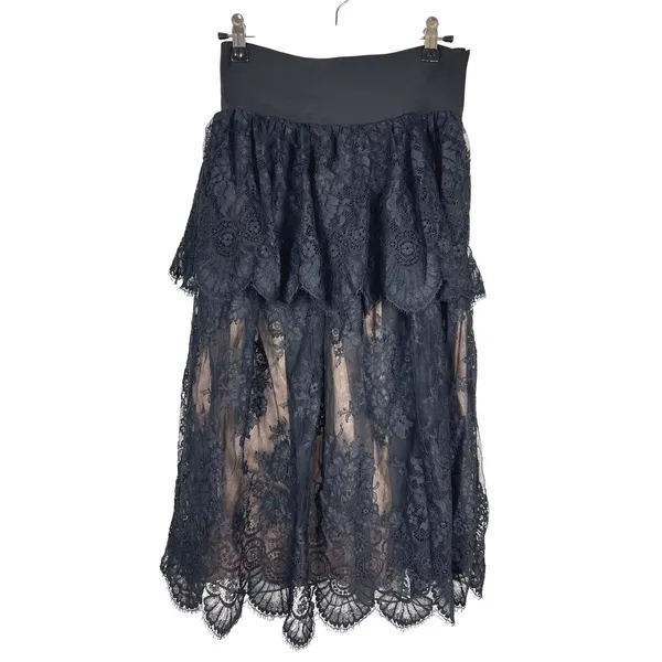 Black Lace Layered Peplum Midi Skirt Whimsygoth Gothic Romance XS - Image 14