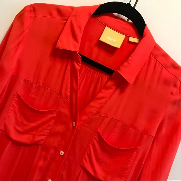 Anthropologie Maeve Orange Collared Blouse - Image 2