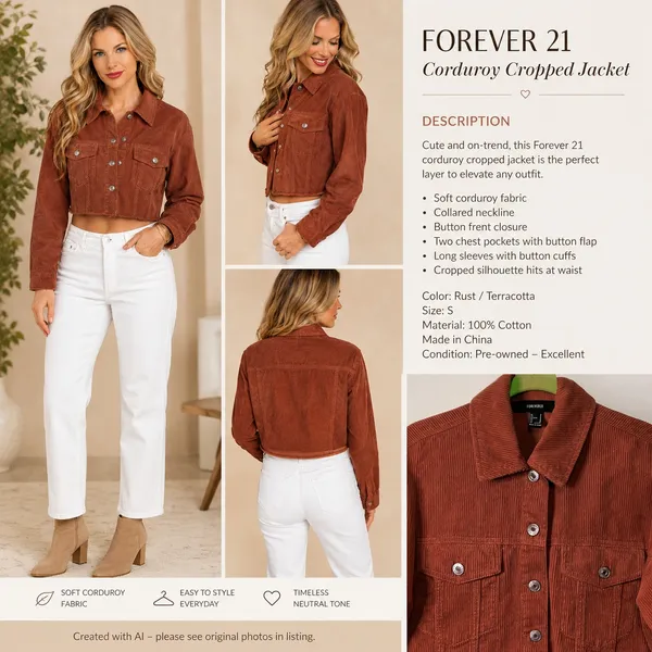 Forever 21 Top Womens Size Small Shacket Rust Color Button Up Collar Raw Hem - Image 4