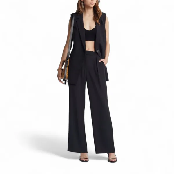 Open Edit Wide Leg Pleated Pants in Black Size 8 - Image 10