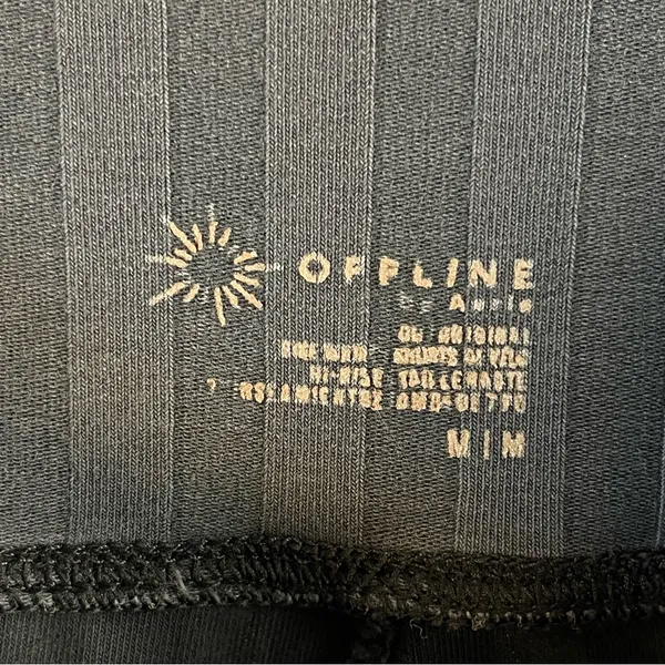 Aerie Offline Medium Slate Striped Bike Shorts Lettuce Hem Workout Running - Image 4